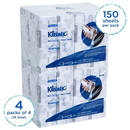 Picture of Kleenex recycled Eco friendly Folded Paper Towels, Small Bundles, 9 1/5x9 2/5, White, 150/Pack, 16/Carton