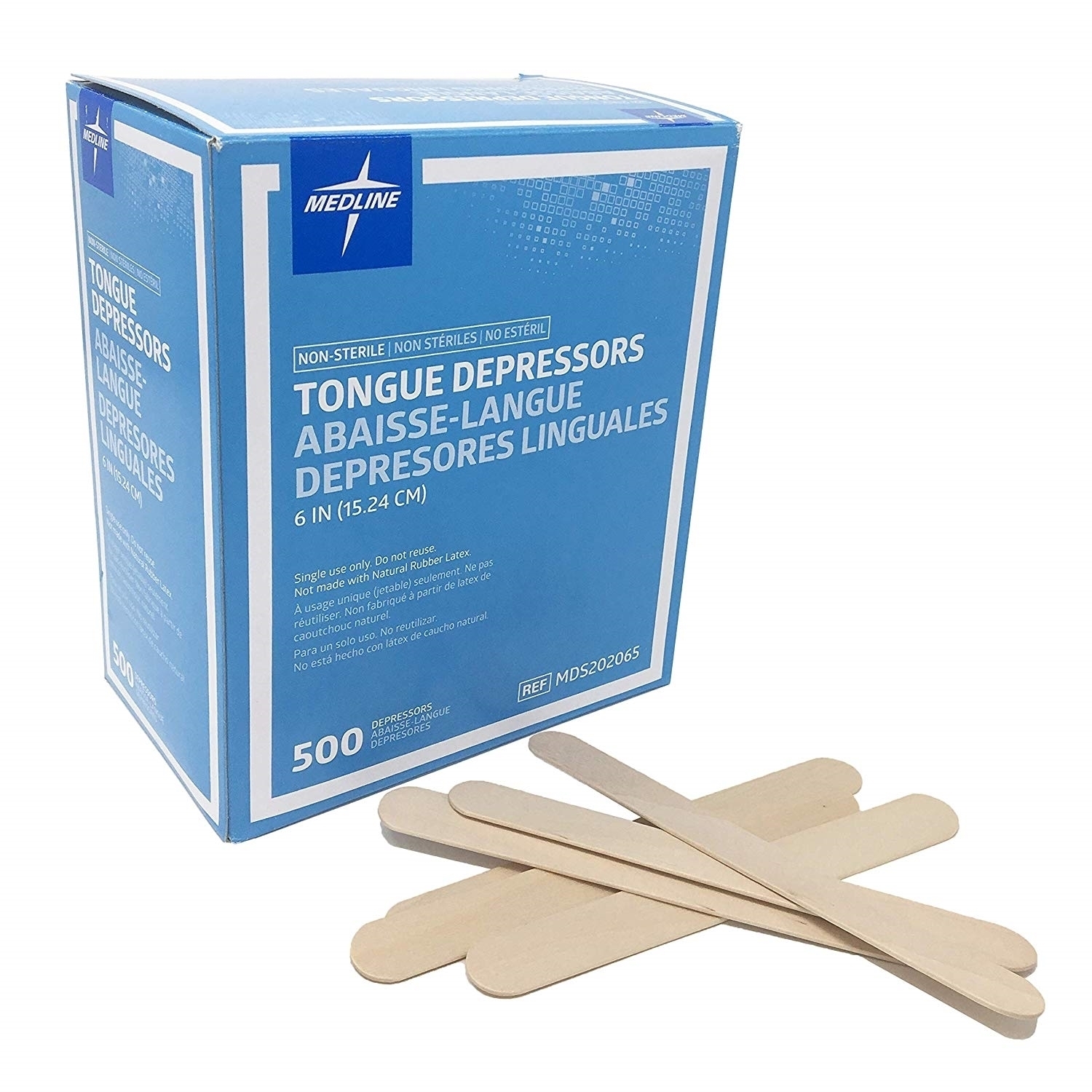 Medline Non-Sterile Tongue Depressors, Wood, 6, 500/box