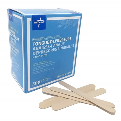 Picture of Medline Non-Sterile Tongue Depressors, Wood, 6", 500/box