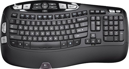 front overview of Logitech black wireless keyboard