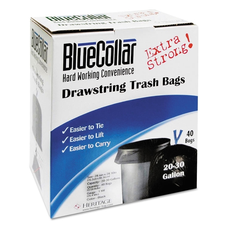 Blue Collar Black Drawstring Refuse Bags, 30 Gallon - 40 count