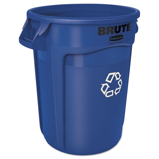 Brute, 32 gal., blue round, vented trash can, by rubbermaid commercial products 