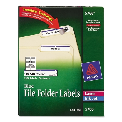 Blue Permanent File Folder Labels with TrueBlock 