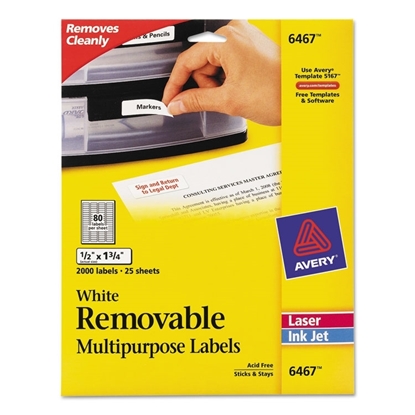 White Removable Multi-use Labels, 2000/pack, 1/2 x 1 3/4 