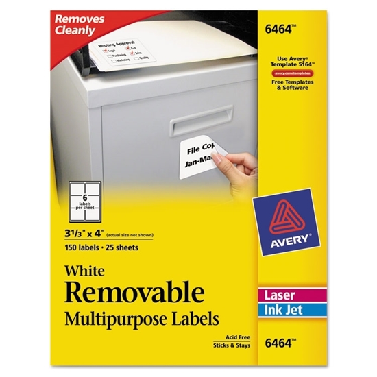 White Removable Multi-use Labels, 150/Pack, 3 1/3 x 4