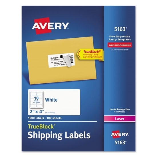 White Shipping Labels with TrueBlock, 1000/Box, Laser, 2 x 4