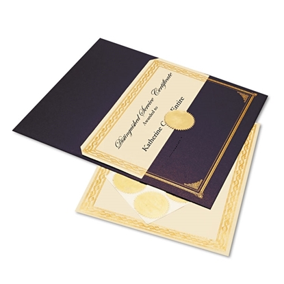 Ivory/Gold Foil Embossed Award Cert. Kit, Blue Metallic Cover by Geographics 