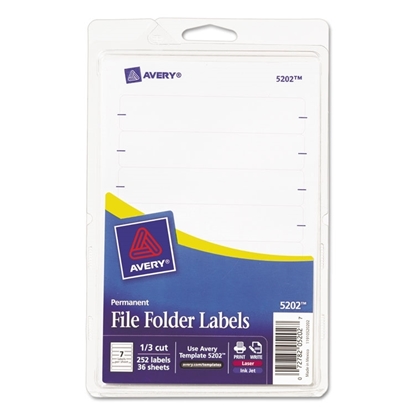 File Folder Labels, Print or Write, White, 252/Pack