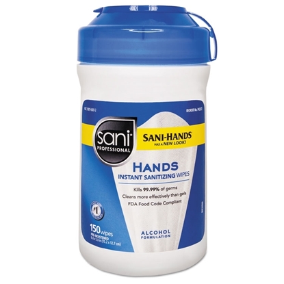 Instant Sanitizing Hand Wipes with Tencel, White, 150/Canister, 12/Ct