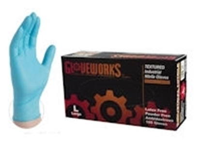 GloveWorks Powder Free Textured Industrial Grade Nitrile Gloves Blue, Small, 100 Gloves Per Box 