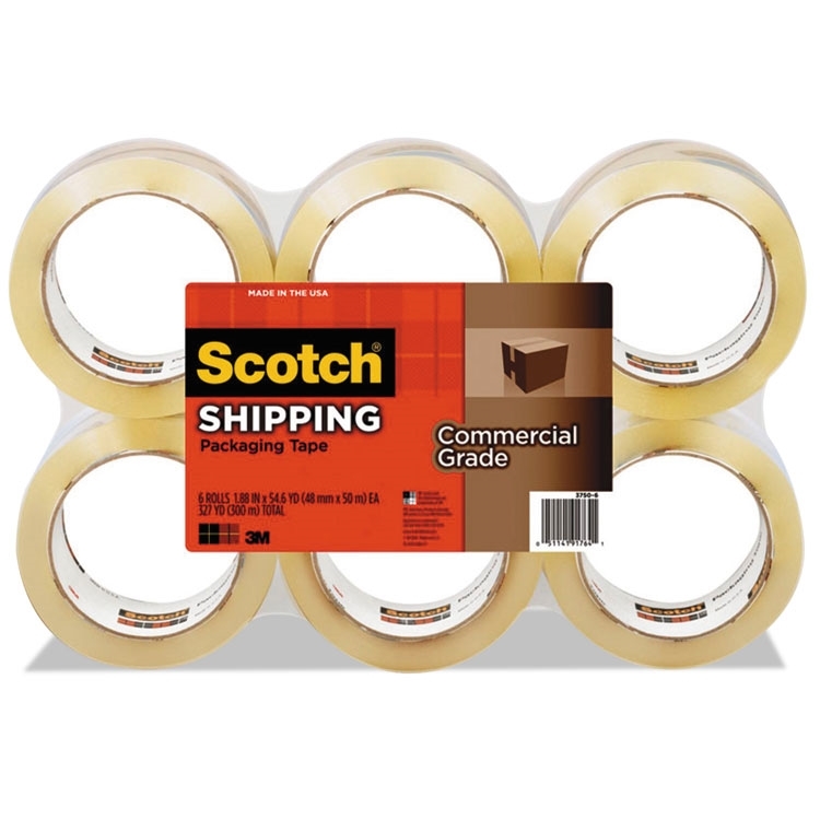 1.88 x 54.6 yd Clear Designed for Packing 3 Core Shipping and Mailing 3750-2-ST Scotch Commercial Grade Packaging Tape Guaranteed to Stay Sealed 2 Rolls w//1 Dispenser