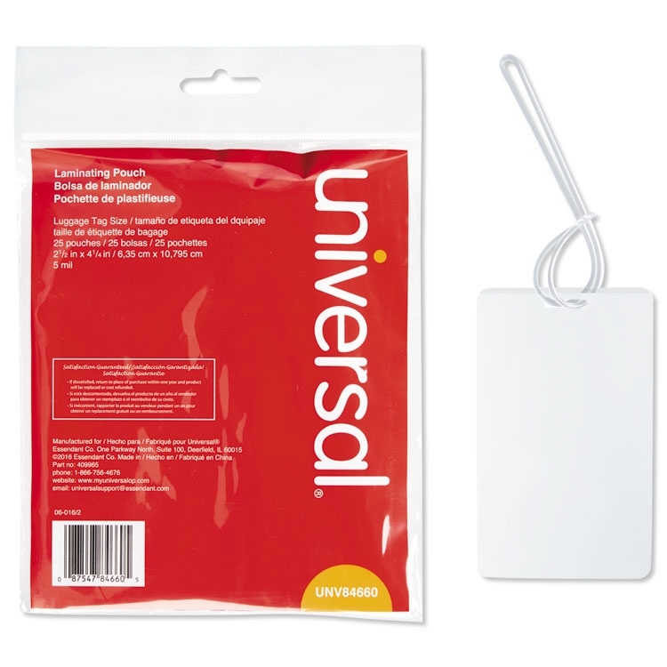 Universal Clear Laminating Pouches, Luggage Tag Style, 5 mil, 2 1/2 x 4