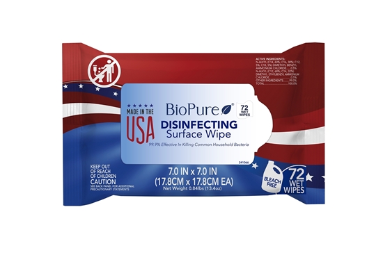 Picture of BioPure Disinfectant Wipes, 7"x7", Pouches, Lemon, 99.9% effective, 72 EA/PK