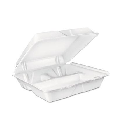 Large Foam Carryout, Food Container, 3-Compartment, White, 9-2/5x9x3