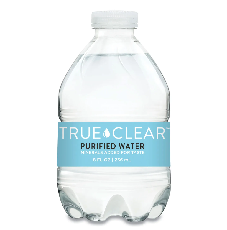 TRUE CLEAR Purified Bottled Water, 8 oz Bottle, 24 Bottles/Carton, 182