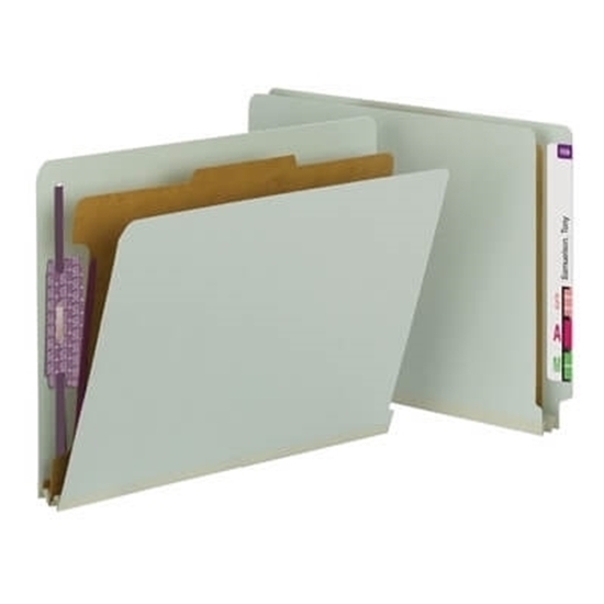 Pressboard End Tab Classification Folder, Letter, 4-Section, Gray/Green, 10/Box