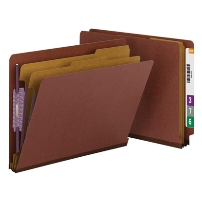 Pressboard End Tab Classification Folder, Legal, Six-Section, Red, 10/Box