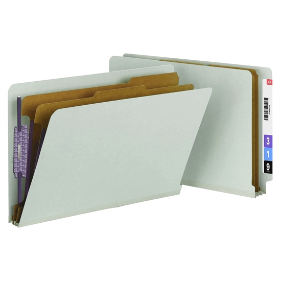 Smead® Pressboard End Tab Classification Folder, Legal, Six-Section, Gray/Green, 10/Box