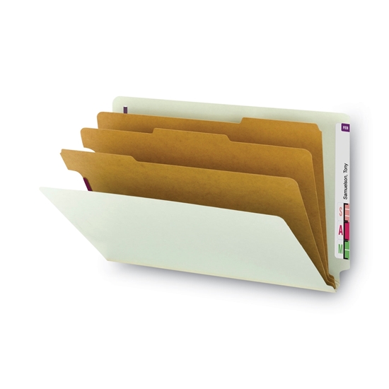 Pressboard End Tab Classification Folder, Legal, 8-Section, Gray/Green, 10/Box