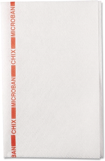 Picture of Chix® Cleaning Towels, Food Service, Antimicrobial, Reusable, 13 x 21, Cotton, White/Red, 150/Carton