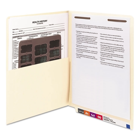 Reinforced End Tab Pocket Folder, Fastener, Straight Cut, Letter, Manila, 50/Box