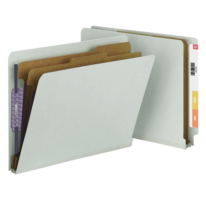 Pressboard End Tab Classification Folder, Letter, 6-Section, Gray/Green, 10/Box